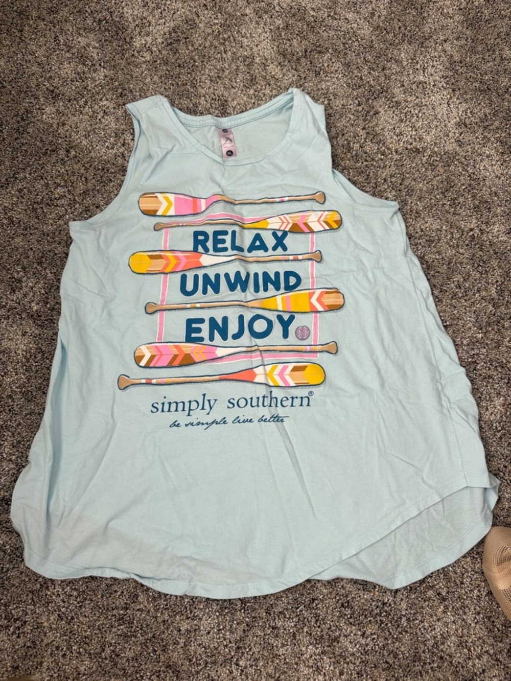 Simply Southern Light Blue Graphic Paddle Tank - Relax Unwind Enjoy